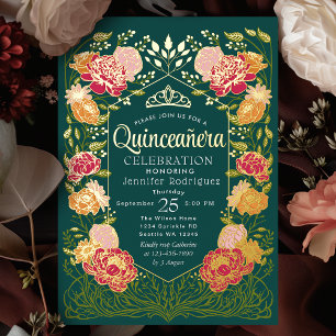 Green Enchanted Garden Floral Quinceanera