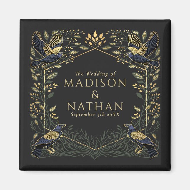 Green Enchanted Gothic Raven Floral Wedding  Magnet (Front)