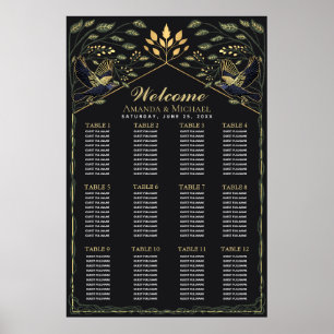 Green Enchanted Gothic Raven Wedding Seating Chart