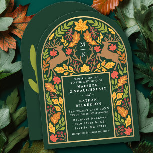 Green Enchanted Woodland Deer Arch Wedding Invitation