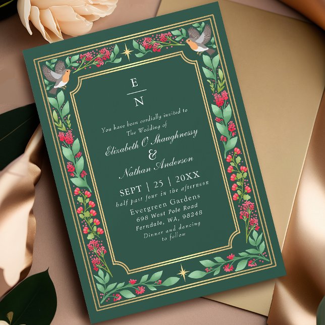 Green Enchanting Botanical Floral Garden Wedding Invitation (Creator Uploaded)