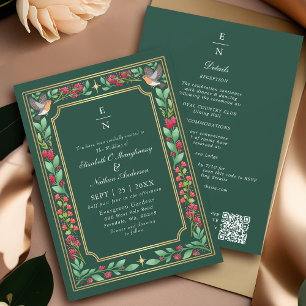 Green Enchanting Botanical Floral Wedding QR Code Invitation