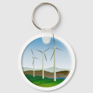 Green Energy Wind Turbine Key Ring