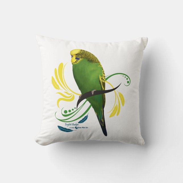 Green English Budgie Cushion (Front)