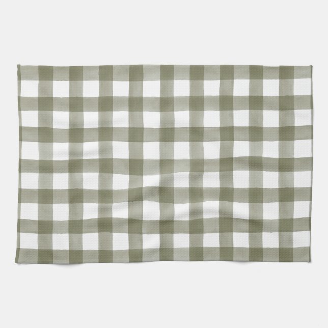 Green English Country Check Plaid Kitchen Towel (Horizontal)