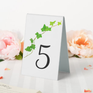Green English Ivy Foliage Wedding Table Number