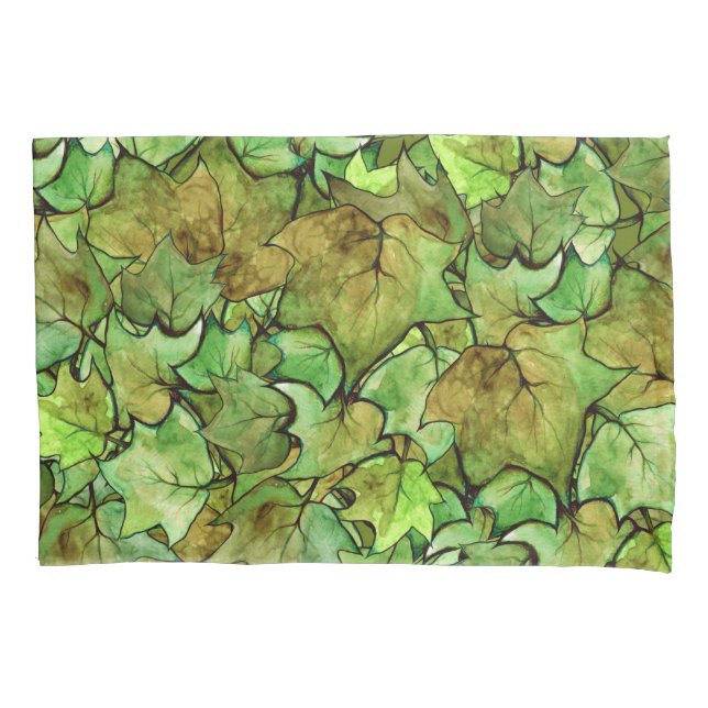 Green English Ivy Nature Watercolor Pattern Pillowcase (Front)