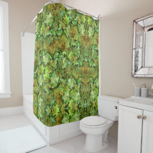 Green English Ivy Nature Watercolor Pattern Shower Curtain