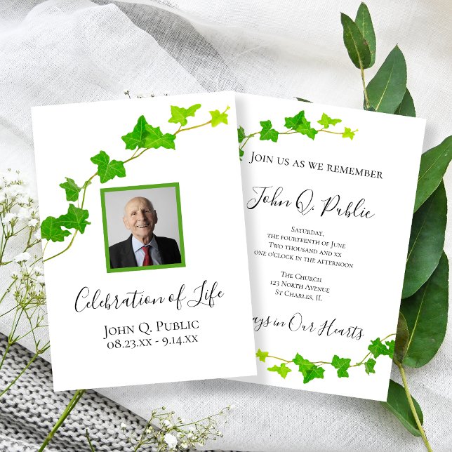 Green English Ivy Vine Foliage Celebration of Life Invitation (Creator Uploaded)