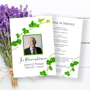Green English Ivy Vine Foliage Funeral Service Programme