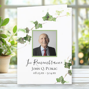 Green English Ivy Vine Funeral Service Folded Programme