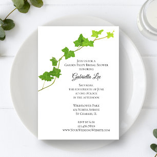Green English Ivy Vine Garden Party Bridal Shower  Invitation