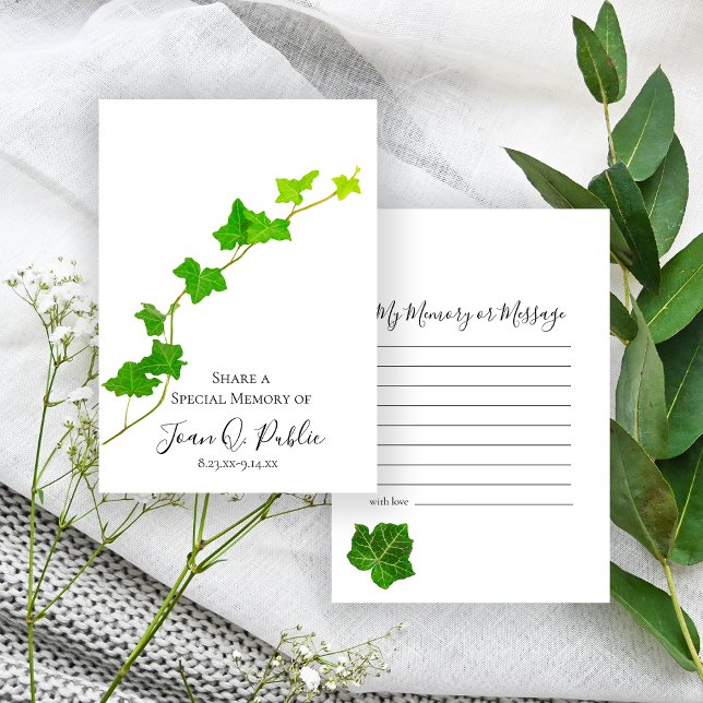 Green English Ivy Vine Share Memory Funeral  Card (Creator Uploaded)