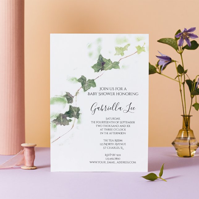 Green English Ivy Vine Watercolor Baby Shower Invitation (Creator Uploaded)