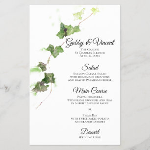 Green English Ivy Vine Watercolor Wedding Menu