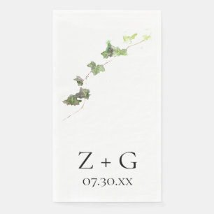 Green English Ivy Vine Watercolor Wedding Napkin