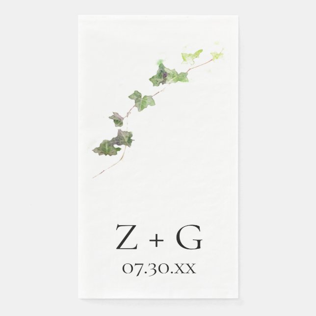 Green English Ivy Vine Watercolor Wedding Napkin (Front)
