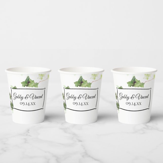 Green English Ivy Vine Watercolor Wedding Paper Cups (Multi)