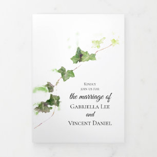 Green English Ivy Vine Watercolor Wedding Tri-Fold Invitation