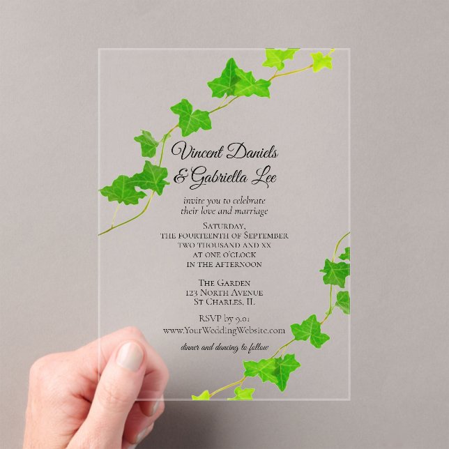 Green English Ivy Vine Wedding Acrylic Invitations (Insitu (Handheld))
