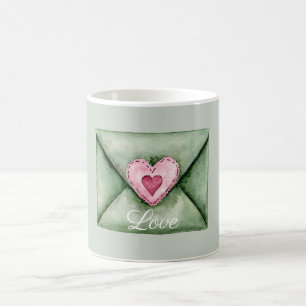 Green Envelope Pink Love Heart Coffee Mug