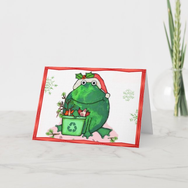 Green Environment Christmas Santa Frog Card (Front)