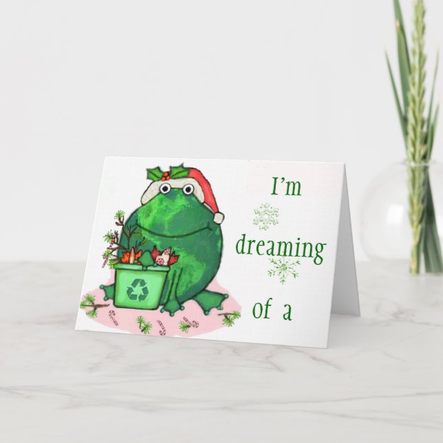 Green Environment Christmas Santa Frog Card (Front)