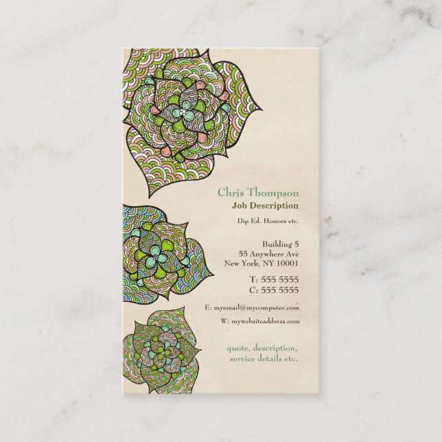 Green Environment Floral Neutral Business Card (Front)