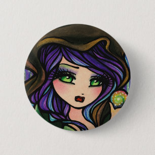 Green Envy Forest Cape Crystal Ball Girl Fantasy 6 Cm Round Badge