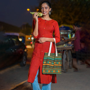Green ethnic Aztec tote bag