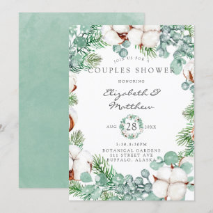 Green Eucalyptus and Cotton Couples Shower Invitation