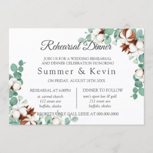 Green Eucalyptus and Cotton Rehearsal Dinner Invitation