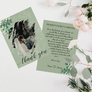 green eucalyptus and Gypsophila photo wedding   Thank You Card