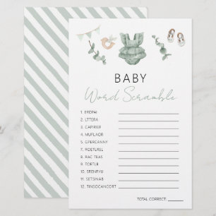 Green Eucalyptus Baby Girl Shower Scramble Game