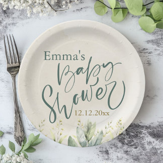 Green Eucalyptus Baby Shower  Paper Plate