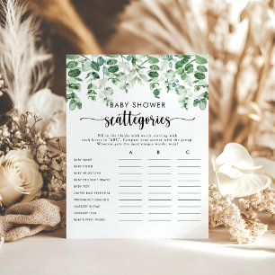 Green Eucalyptus Baby Shower Scattegories Game 
