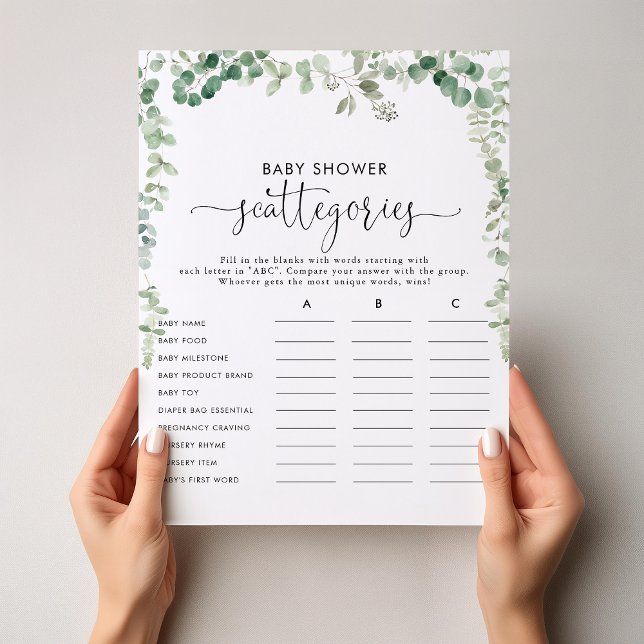 Green Eucalyptus Baby Shower Scattegories Game (Creator Uploaded)