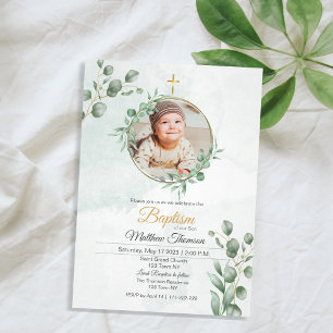 Green Eucalyptus Baptism Invitation