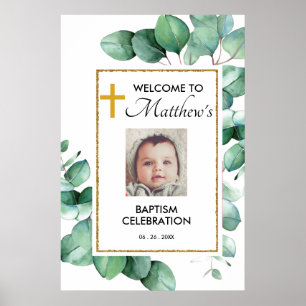 Green Eucalyptus Baptism Welcome Sign