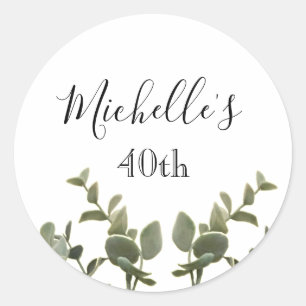 Green Eucalyptus Botanical 40th Birthday Party Classic Round Sticker