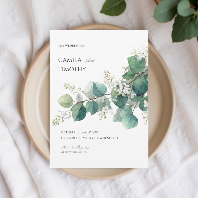 Green Eucalyptus Botanical Boho Watercolor Wedding Invitation (Creator Uploaded)