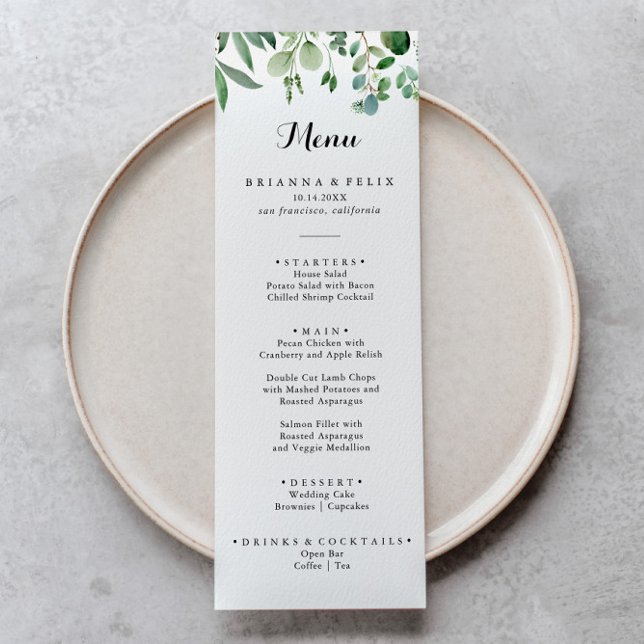Green Eucalyptus Botanical Calligraphy Dinner Menu (Creator Uploaded)