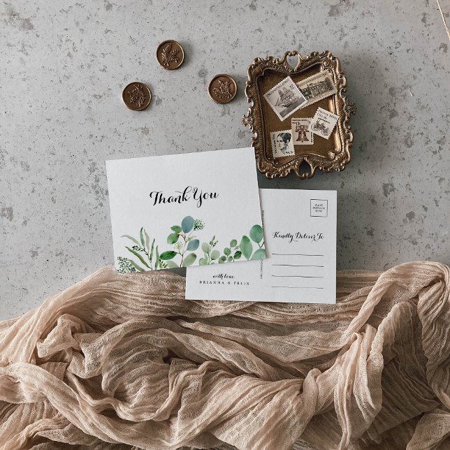 Green Eucalyptus Botanical Calligraphy Thank You Postcard (Creator Uploaded)