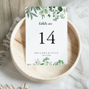 Green Eucalyptus Botanical Calligraphy Wedding Table Number