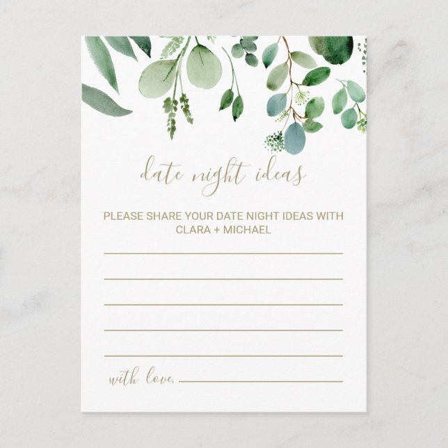 Green Eucalyptus Botanical Date Night Ideas Cards (Front)