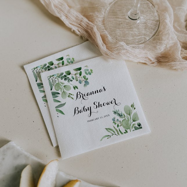 Green Eucalyptus Botanical Foliage Baby Shower Napkin (Creator Uploaded)