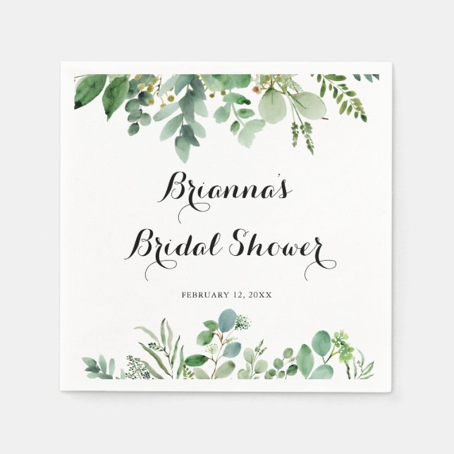 Green Eucalyptus Botanical Foliage Bridal Shower Napkin (Front)