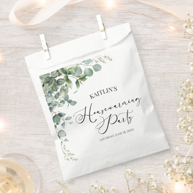 Green Eucalyptus Botanical Housewarming Party Favour Bags (Clipped)