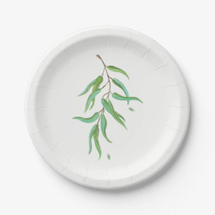 Green Eucalyptus Botanical Leaves Rustic Wedding Paper Plate