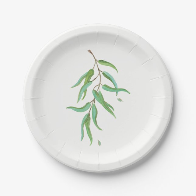 Green Eucalyptus Botanical Leaves Rustic Wedding Paper Plate (Front)